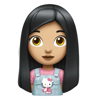 girl with a black straigth hair hello kitty sticker