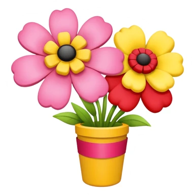 Two flowers one pink and one red in yellow bouquet with red band  sticker