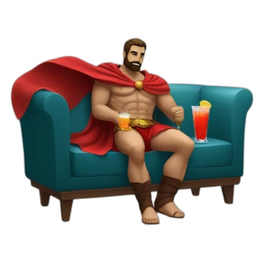 The Spartan Leonidas and his red cape with a relaxing cocktail on a sofa. sticker