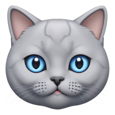 Cinematic Cute Grey British Shorthair Cat Portrait Emoji, Head tilted playfully and inquisitively, sleek soft grey fur with subtle blue undertones, Simplified yet adorable features, highly detailed, glowing with a warm, friendly glow, high shine, curious and affectionate, stylized with a touch of whimsy, bright and alert, soft glowing outline, capturing the essence of a calm yet playful kitten, so endearing it feels like it could leap out of the screen and cuddle! sticker