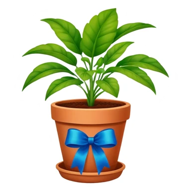 Award-winning plant with blue ribbon in a garden pot sticker