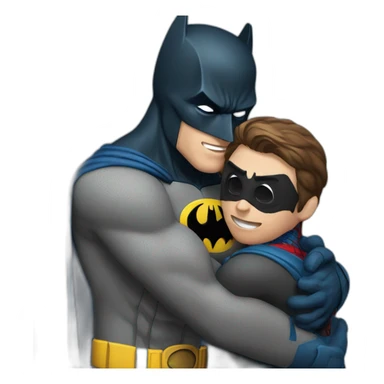 Batman who gives Spiderman a hug sticker