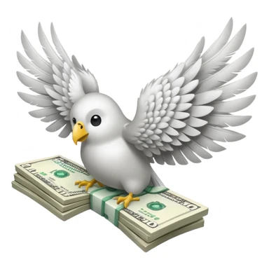 dinero con alas, un fajo de dólares con alas blancas volando sticker