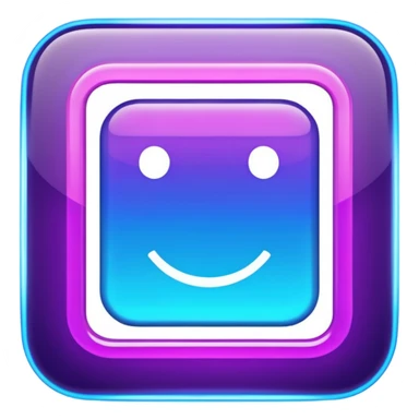A glowing neon square in shades of blue and purple, transparent background sticker