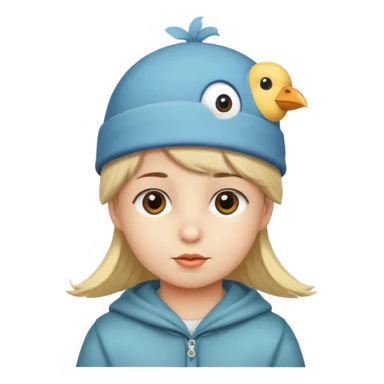 child with a bird hat sticker