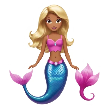 Brown skin blonde hair barbie mermaid with pink tail sticker