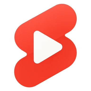 Modern minimalist logo inspired by YouTube Shorts but clearly distinct. Abstract red and white shapes on a white background. No text. Design a dynamic, playful symbol using rounded geometric forms, slightly resembling a play button or a film strip, but reimagined with a unique twist. Must look tech-oriented, simple, and brandable sticker