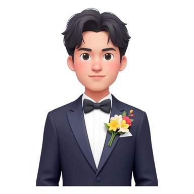 Gorgeous romantic anime style Asian formal modern gentlemanly guy with flowers and blushing face aesthetic trending style outside with colorful gradient colors  pastelcore cottagecore kawaiicore sticker