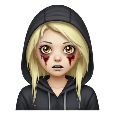 Draw a zombie girl with dark black hair with blonde highlights, long hair, and a hoodie. sticker