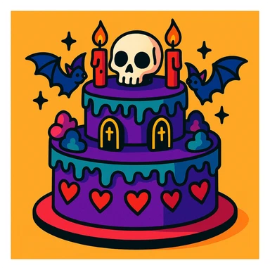 gothic cake, vibrant toon style, colorful and lively gothic cake with toon shading sticker