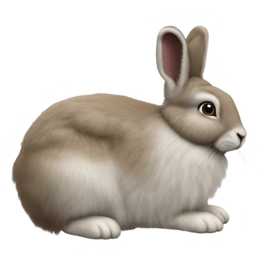 snowshoe hare very fluffy with no feet showing. laying down, side view, blue eyes sticker