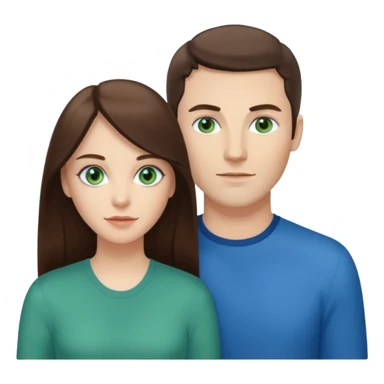 “A Polaroid-style photo of a couple with a heart of a white woman with long brunette hair and blue eyes, and a white man with short brunette hair and green eyes.” sticker