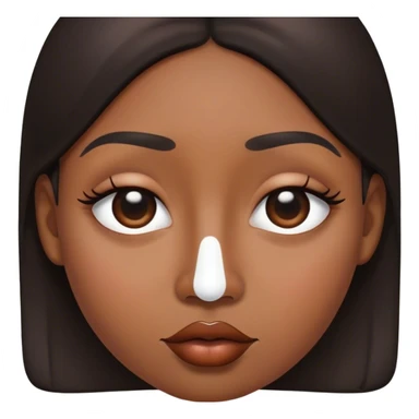 oval shaped head lips at the bottom of her mouth a big dot on her cheek and nose and half of her hair is black and the other part is white sticker