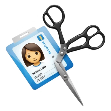Scissors cutting an ID card in 2 parts.hyper realistic sticker