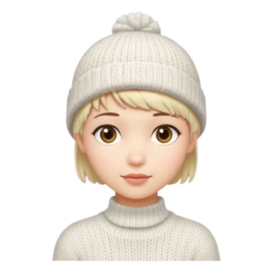 Girl pixiecut Hair white knitted wool cap piece of clothing sticker