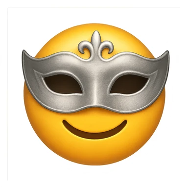 yellow face with silver masquerade mask emoji, digital illustration sticker