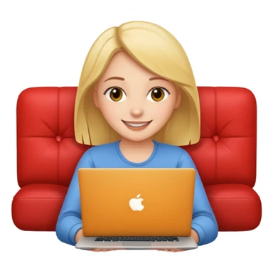 A girl is working with a laptop while lying on the sofa sticker