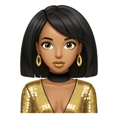Kelly Rowland from Destiny's Child with black hair, gold outfit sticker