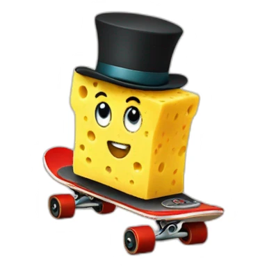 Sponge emoji with top hat on wheeled skateboard sticker