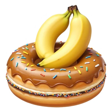 A banana in a donut banana standing in a donut's circle sticker