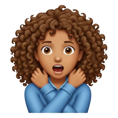 Brown curly Girl with crossed arms grabbing her neck screaming  sticker