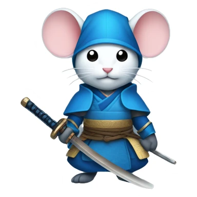 a blue mouse with a samurai outfit and sword sticker
