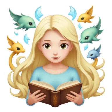 girl reading book with mystical creatures coming out of it sticker