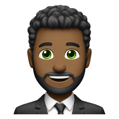 Finance guy, short black hare, green eyes, suit, beard like 3 days, white. big smile. crewcut sticker