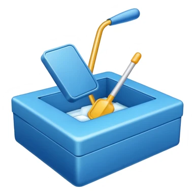 A blue box  and a white tick sticker