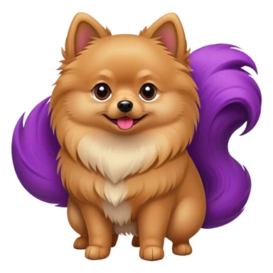 Tan Pomeranian dog standing with a purple tail with a red streak in it sticker