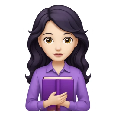 Long Hair Women with Black wavy hair, with purple Book, beige shir, without background sticker