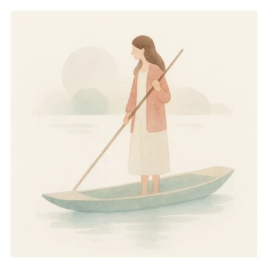 woman on a punt, watercolor style sticker