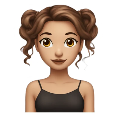 pretty girl brown long hair makeup with black kitten sticker