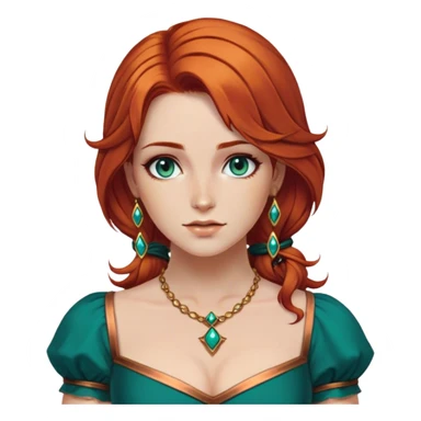 triss merigold with copper hair and teal dress and gold jwellery sticker