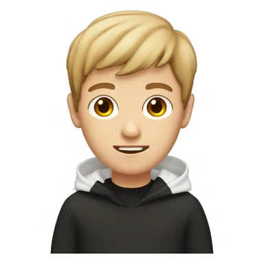 white boy with brown bang and a black hoodie sticker