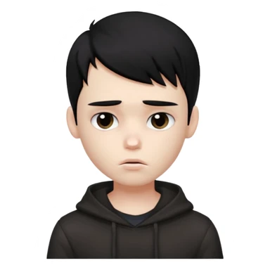 a PRETTY BRATZ boy with black long hair looking sad and covering his face sticker