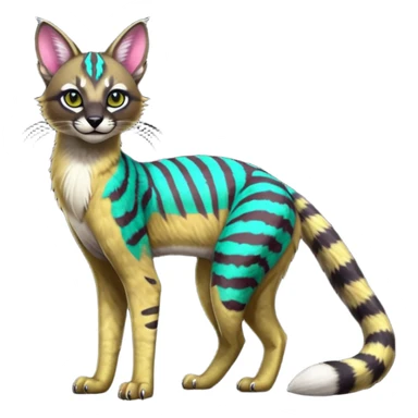  Neon-colored colorful painted marked patterned Asian glorious divine exotic cute cool beautiful shiny beautiful fantasy-caracal-civet-genet-sergal-vernid-Cacomistle-oncilla-animal-Fakémon-hybrid-fursona (full body) sticker