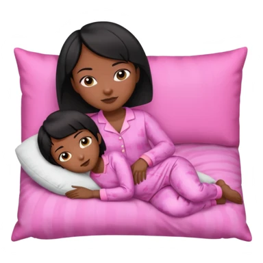 Dark skin Black woman with short  black bob  hair, pink pajamas laying on pillow just me  sticker