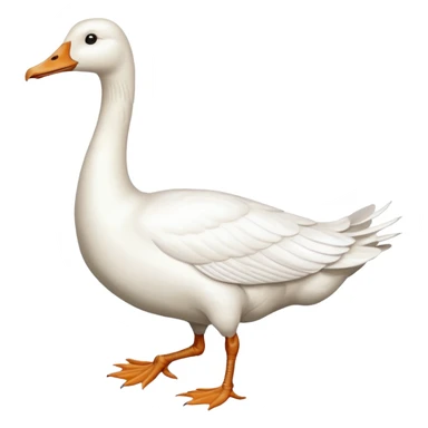 Make me an emoji of a goose that is running towards something. Also make it white. Make it have a very long neck like geese do. sticker