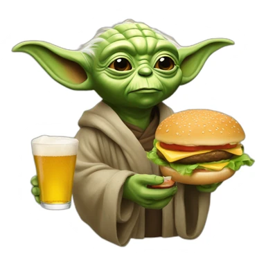 yoda qui bois une biere et mange un burger sticker