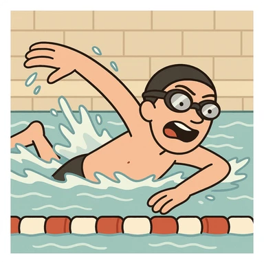 A person swimming freestyle in a pool, energetic and dynamic, cartoon style sticker