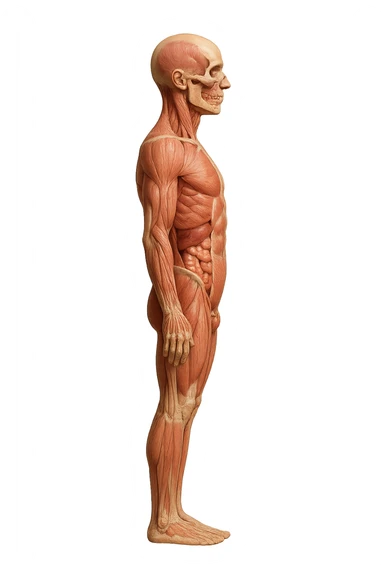 corpo umano anatomico di profilo realistico con schiena piatta, iperrealistico 4k sticker