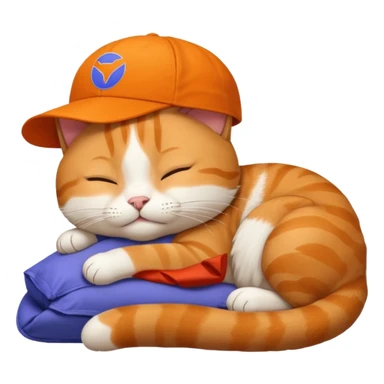 emoji of sleeping cat,it has on his head FedEx delivery cap sticker