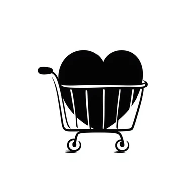 hand-drawn doodle of a shopping cart with a big red heart inside sticker