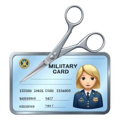 Scissors cutting military ID card in the middle front view sticker