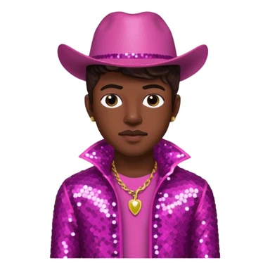 Lil Nas X with dark brown hair, dark pink sequin outfit sticker