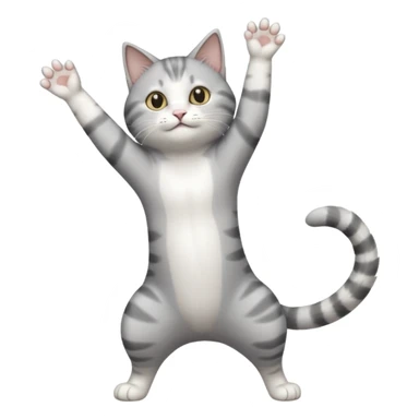 grey and white cat doing a big long stretch reaching up into the air with arms and legs side by side together sticker