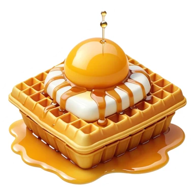 3D rendered hyper-realistic Hong Kong egg waffle with condensed milk drizzle, glossy golden bubbles, vibrant colors, candy-like texture, detailed bubble surfaces, fun presentation, soft lighting sticker