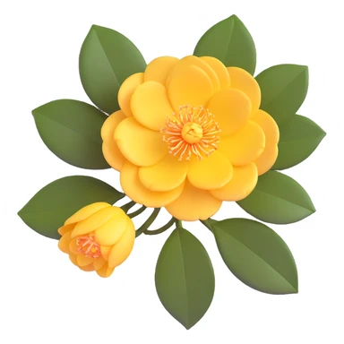 vibrant red Japanese camellia flower with golden center sticker