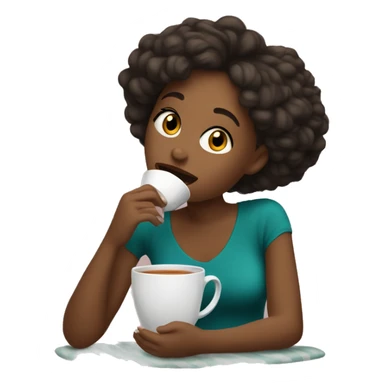 Girl haïr brown sipping tea  sticker